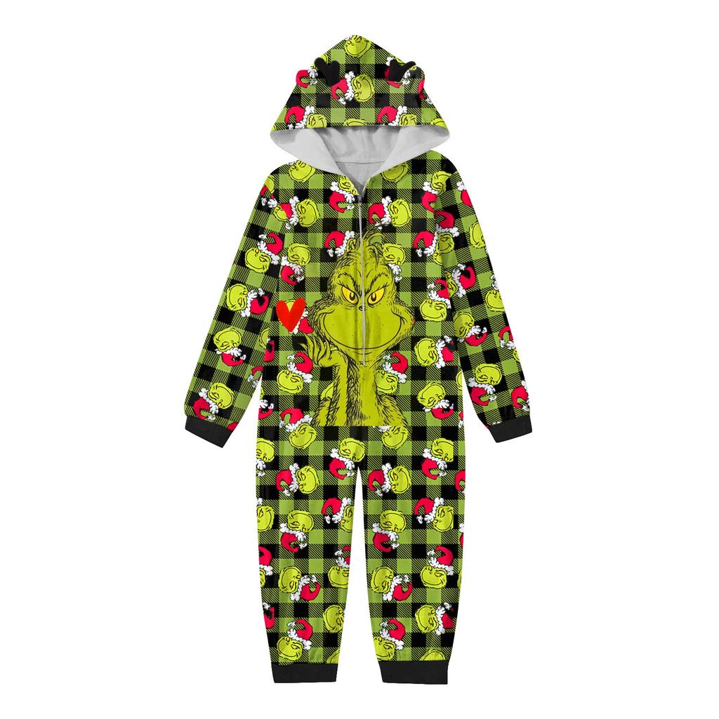 Christmas Print Family Matching Hooded Long Sleeved Zippered Jumpsuit Set