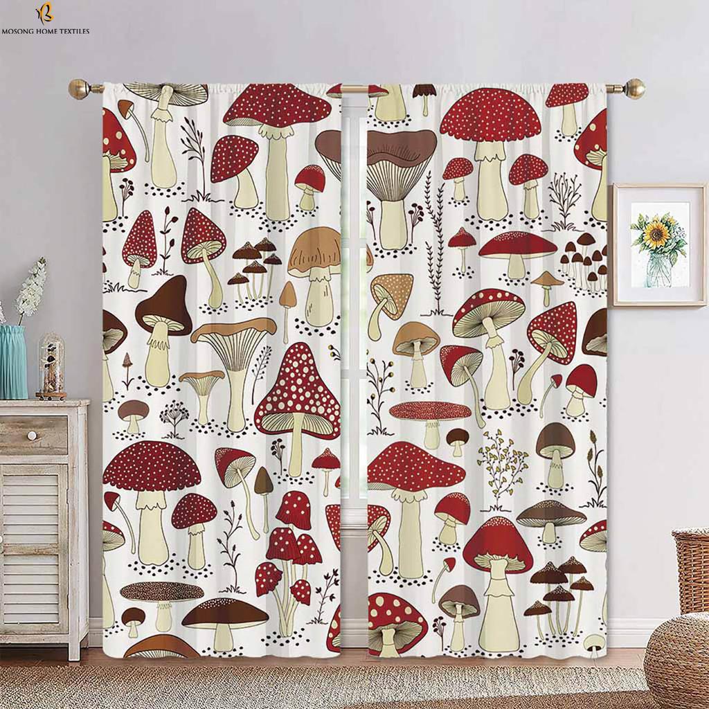 Psychedelic Mushroom Cartoon Print Curtains Polyester Bedroom Living Room Kitchen Decorative Set Of 2 Made Area Decor