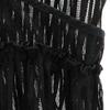 Ray Beams Striped Pattern Short Sleeve Mesh Gathered Camisole Black Women Used