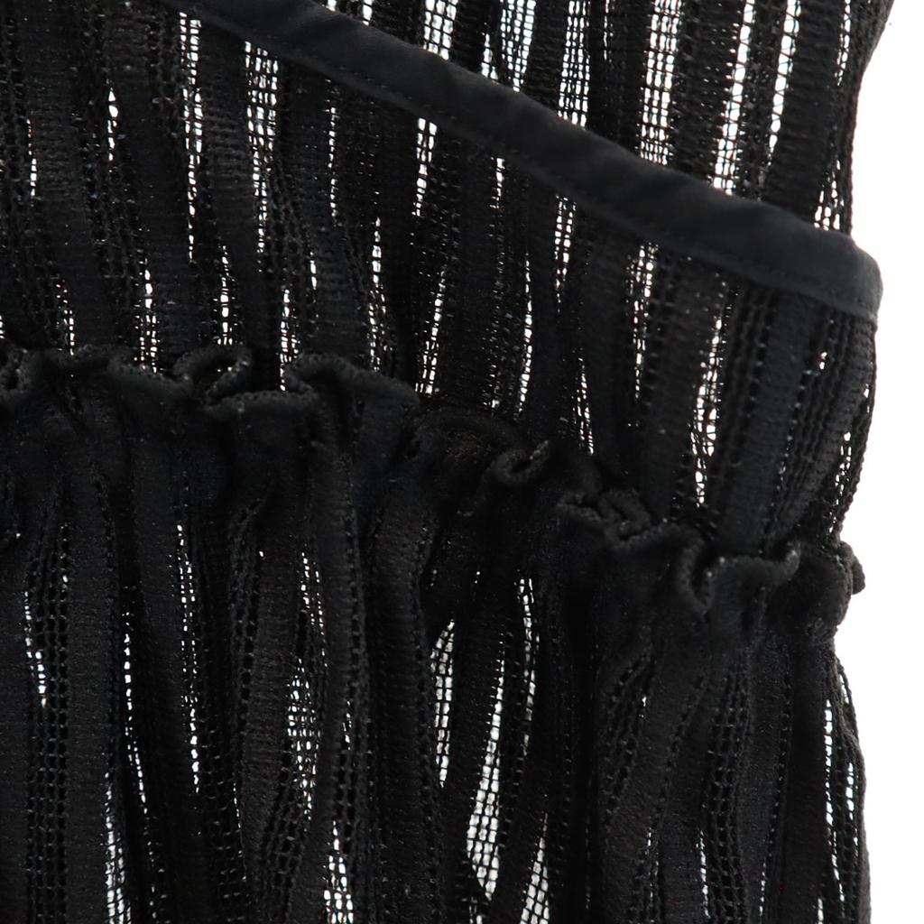 Ray Beams Striped Pattern Short Sleeve Mesh Gathered Camisole Black Women Used