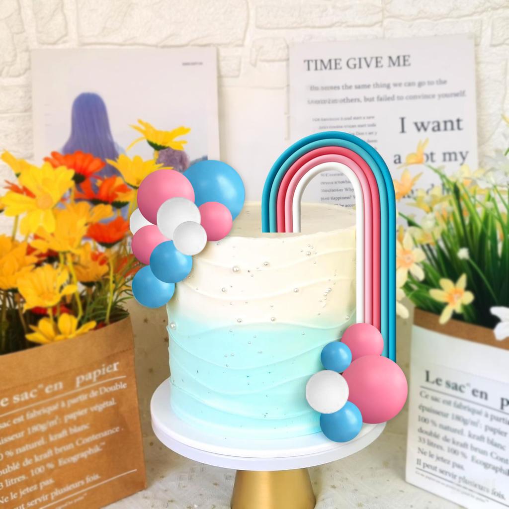 21pcs Pink Blue Rainbow and Spherical Cake Decoration Reveal Gender, Party Baking Decoration, Birthday Party Supplies