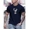 Men's Summer 100%  Fashionable Casual Loose Sports Deer Head Pattern Printed Round Neck Short Sleeved T-shirt Top