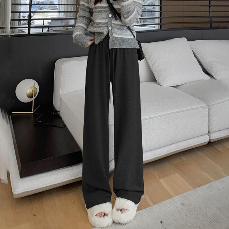 Y Gray Glutinous Rice Pants Women's Spring, Autumn and Winter New High Waist Drape Straight Loose Lazy Casual Wide-leg Pants