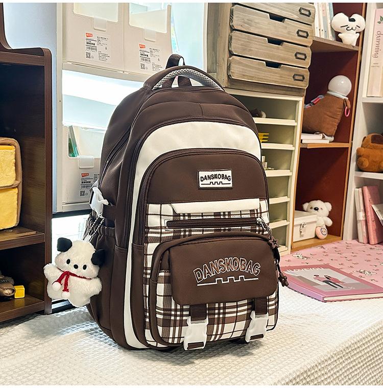 Schoolbag Contrasting Color Retro Niche Plaid Junior High School Student Schoolbag Female High School Student Large Capacity Versatile Backpack Travel