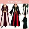 Luxurious Lace Up Long Sleeve Maxi Dress And Headwear For Medieval Cosplay