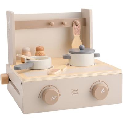 Edute Pretend Play Kitchen Set - Food Education, Expands Imagination, Compact, Ages 3+, LabelLabel Foldable Cooker Kitchen Mini Kitchen Wooden Play