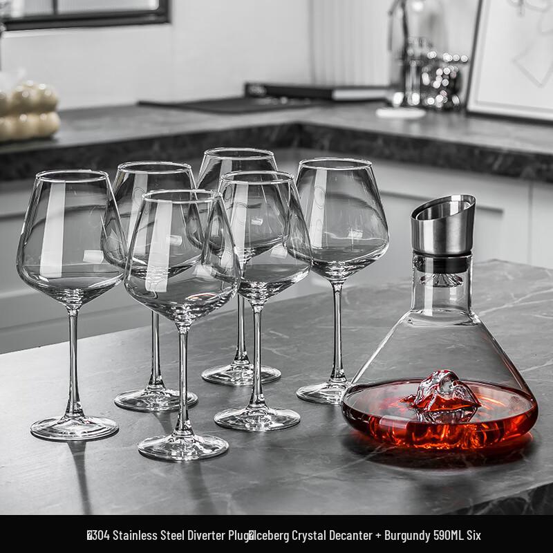 Handmade Crystal Burgundy Wine Glass Set with Decanter