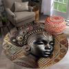 Vintage African Tribal Round Rug, Intricate Geometric Pattern Mat, Soft Washable Polyester Carpet for Living Room, Bedroom Decor