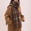 Mohair Plaid Wool Scarf Tassel Long Shawl Retro Winter Cashmere Scarves  Student