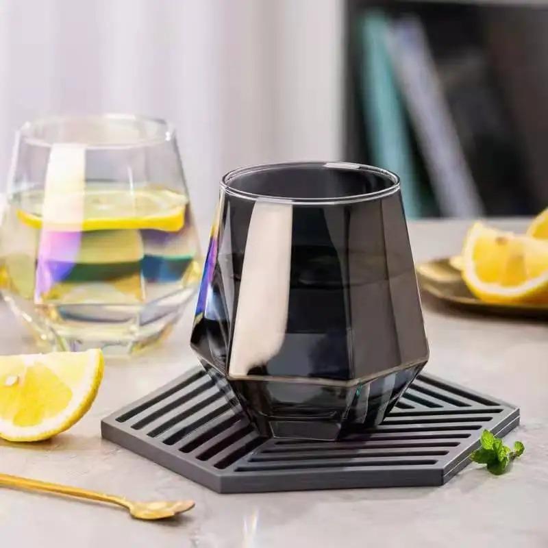 4pcs/set 10OZ Wine Glasses Six-sided Colorful Whiskey Cocktail Tequila Glass Cups Party Bar Supply Home Drinking Tumbler