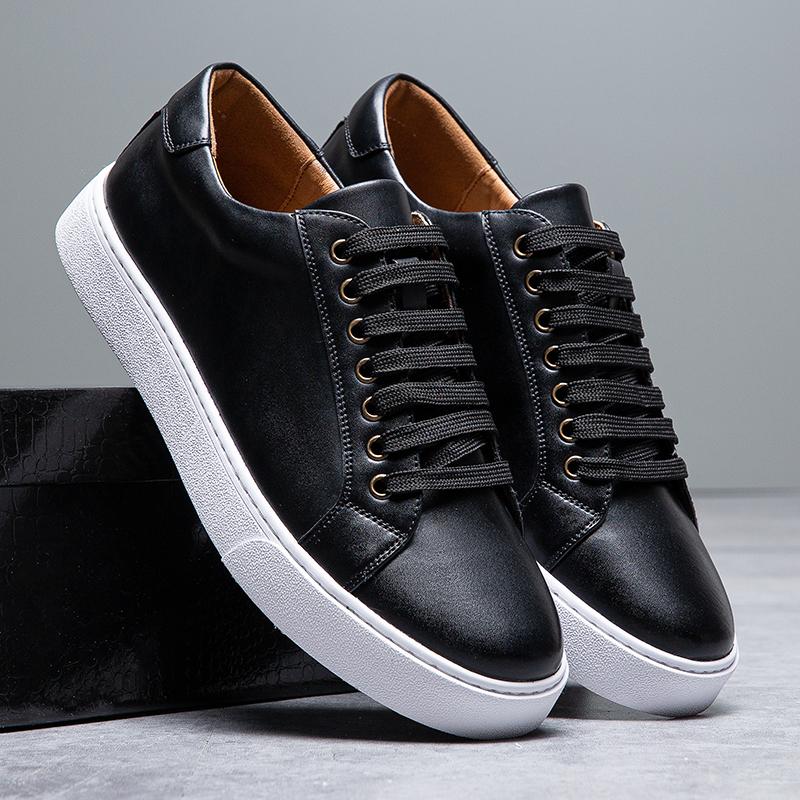 

New Men Casual Sports Vulcanized Shoes Comfortable Fashionable Flat Heeled Leather Shoes Outdoor Driving Travel Brand Shoes Men 49 чёрный