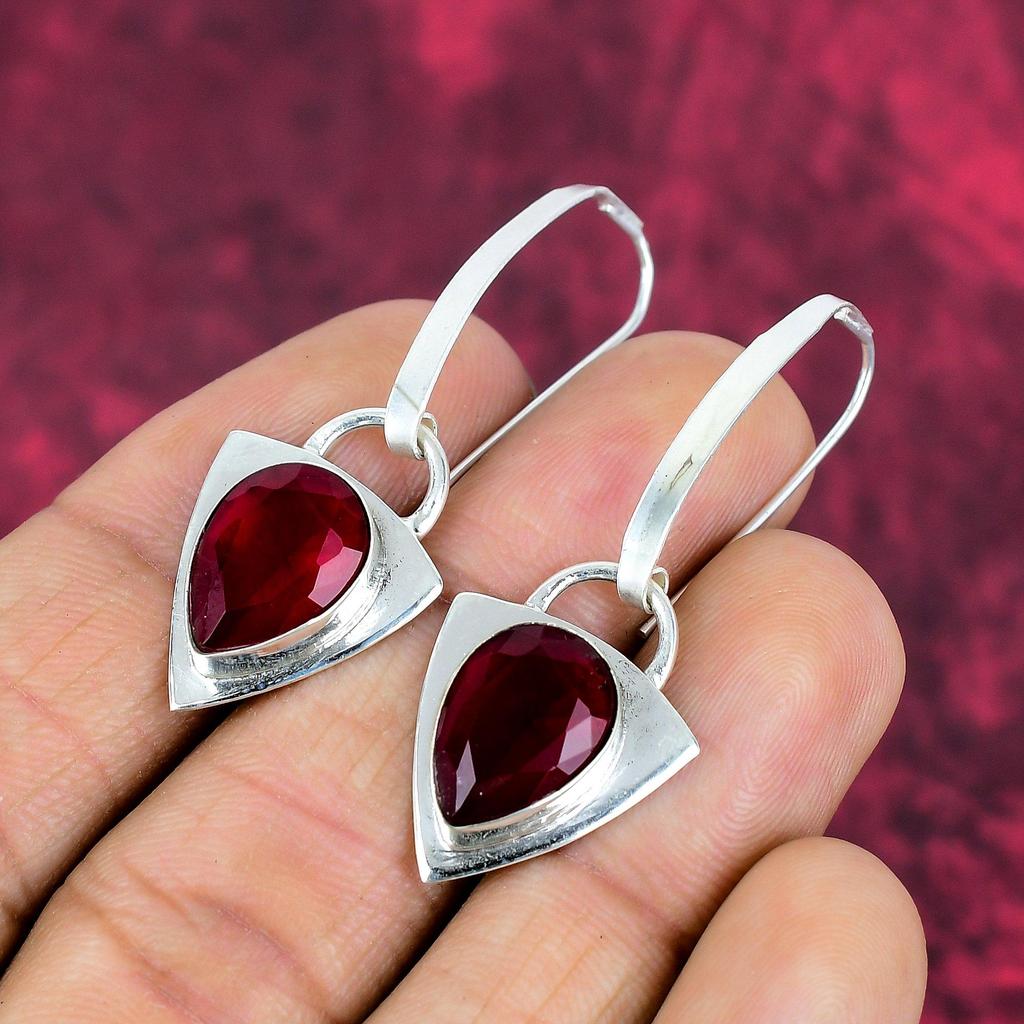 Red Garnet Jewelry, 925 Solid Sterling Silver Earrings, Handmade Gemstone Jewelry Earrings For Memorial Day