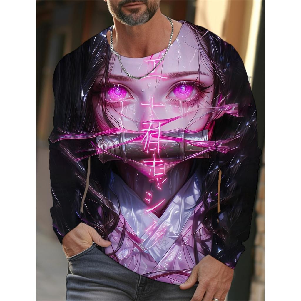 Men's Long-sleeved T-shirt 3D Printing Animation HD Pattern Printing Men's Long-sleeved T-shirt Autumn Tops Casual T-shirt
