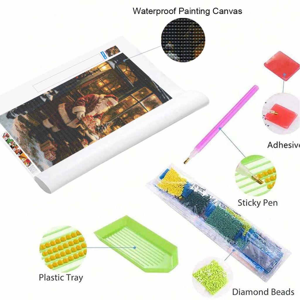 Full Drill Diamond Art Kit Santa Christmas DIY Rhinestone Painting Canvas Creative Handmade Gift for Dog Lovers Holiday Home Decoration