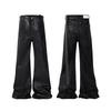 ZYLLO Streetwear Black Wax Leather Strecth Jeans for Men Ropa Hombre Baggy Y2k Flare Pants Oversized Straight Denim Trousers