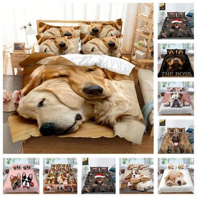 Juego de Cama 3D para Mascota Perro Animal Plumón Funda de Edredón 2/3 Piezas AU180 * 210 Tamaño Completo Cama Individual Doble Suave Cremallera Poliéster Textil para el Hogar