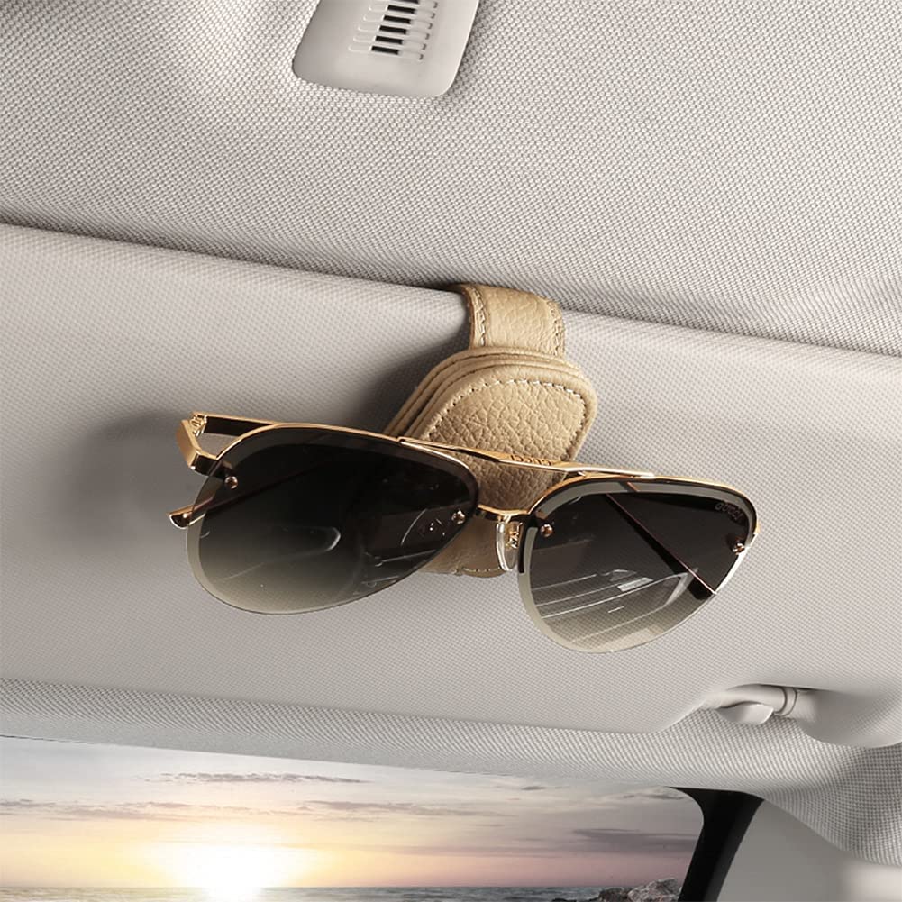 

HUACHENG Eyeglass Holder Leather Sunglasses Clip for Car Sun Visor Sunglasses Glasses Ticket Card бежевый
