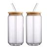 Low MOQ Custom Logo 12oz 16oz Beer Drinking Glasses Can Mugs Glass Tumbler Mason Jar Glasses Cup Mug with Bamboo Lid and Straw