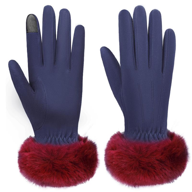 Deerskin Warm Gloves for Women In Autumn and Winter Korean Style Plus Velvet Touch Screen Gloves for Riding and Driving Non Slip Leather Gloves