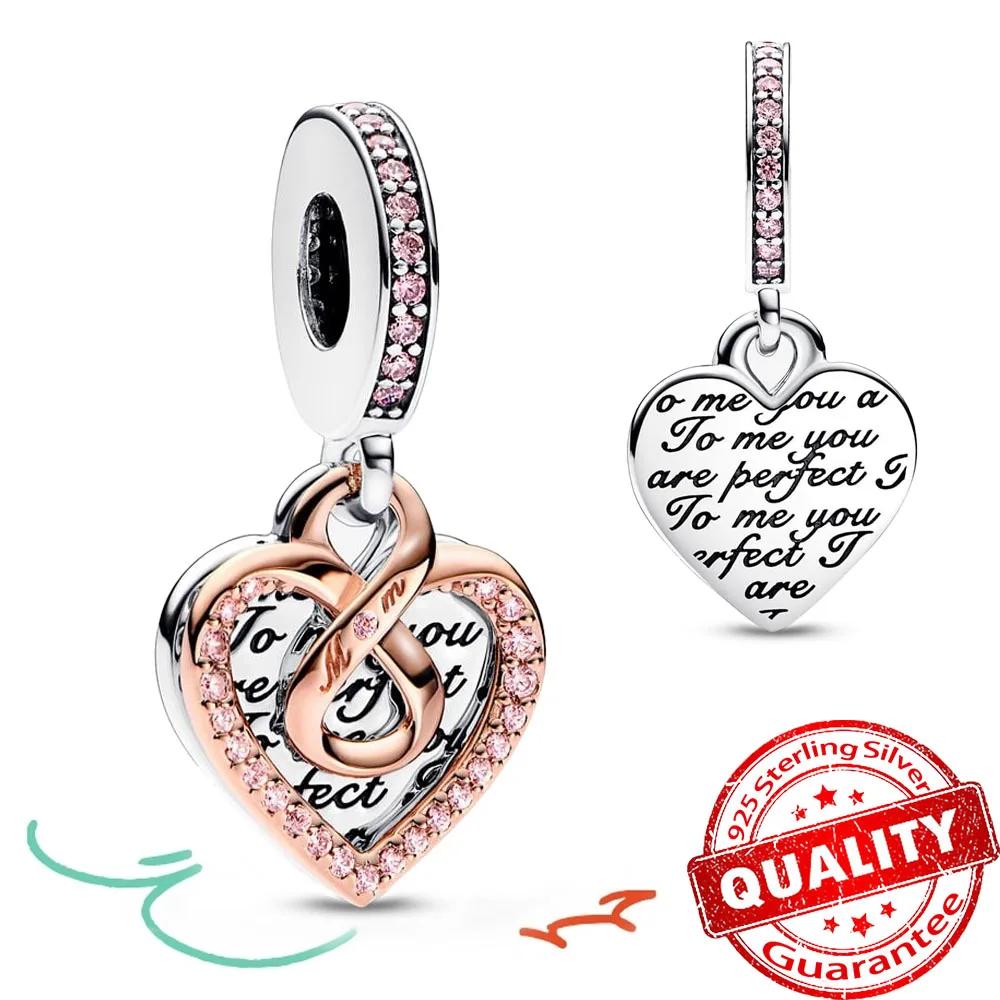 Rose Gold Copper Heart Shaped Bell Charm Fit Original Bracelet Infinity Mom Heart Pendant For Girls Jewelry Gift