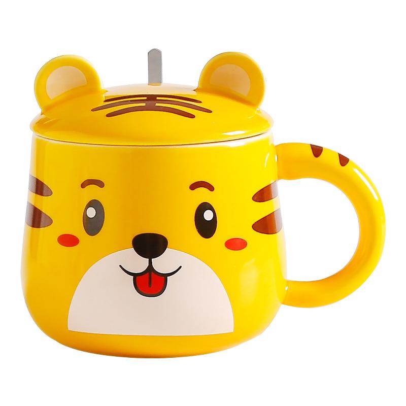 Cartoon Super Cute Little Tiger Mug Tiger Year Ceramic Water Cup with Lid and Spoon Home Office Breakfast Coffee Cup
