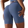 Einfarbige Jacquard-High-Waist-Taillen-Hüftlift-Yoga-Shorts Lauf-Fitness-Dreiviertelhose Damen