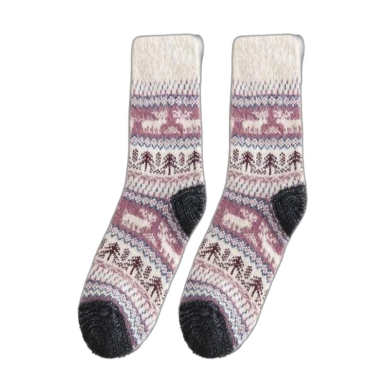 Women Vintage Faux Wool Thick Knitted Socks Winter Warmth Thermal Crew Socks for Everyday Use Cold Season Christmas Gift