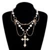 Charm Cross Rosary Necklace Handmade Double-layer Cross Pendant Choker  Girl Gifts