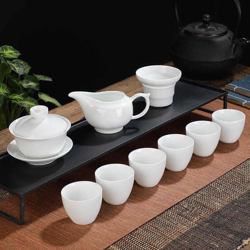 White porcelain kung fu tea set ceramic tea sea glass tea sea tea cup cover bowl tea set opening gift companion