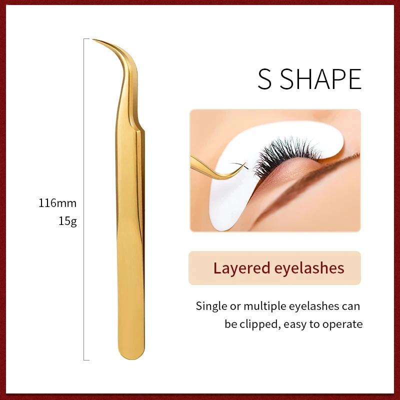 1PC Gold Stainless Steel Precision Curved Tip Tweezers,Professional Eyelash Extension Applicator Lash Makeup Supplies