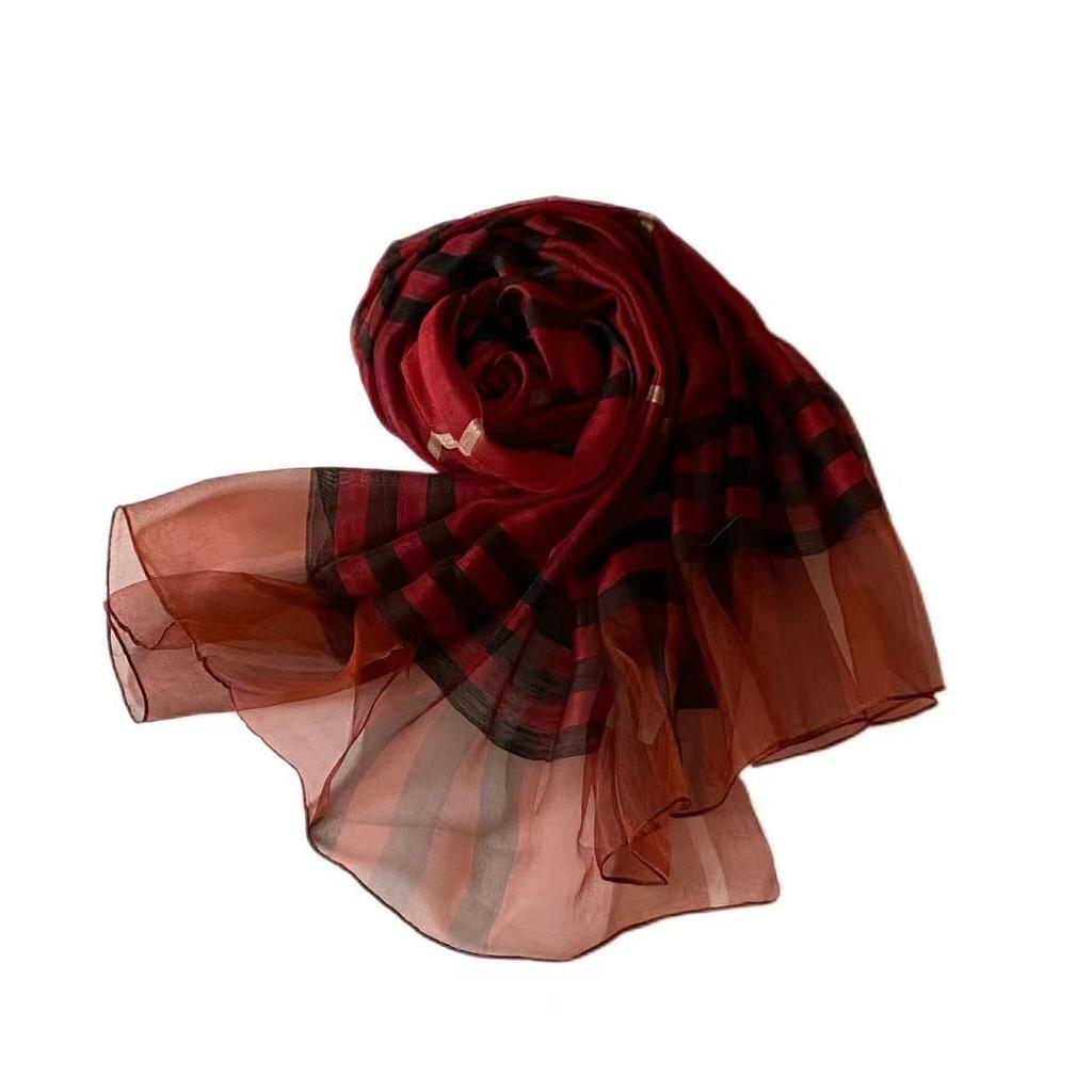 Silk Scarf Summer Thin Travel Sunscreen Headscarf Beach Yarn Striped Female Ethnic Style Literature And Art