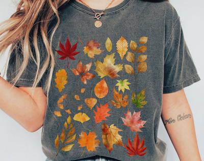 Painted Fall Leaves Comfort Colors Shirt and Kids Tshirt: Garment Dyed Autumn Tee