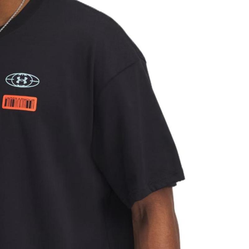 Under Armour Hoops Mixtape Fashion Solid Color Simple Stylish Trendy Short Sleeve T-Shirt Men Tops Black 1390189-001