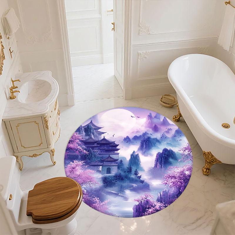Purple Pattern Round rug,Carpet Rug for Living Room Bedroom Playroom ,Non-slip Floor Mat,Holiday Gifts and Birthday Gifts.