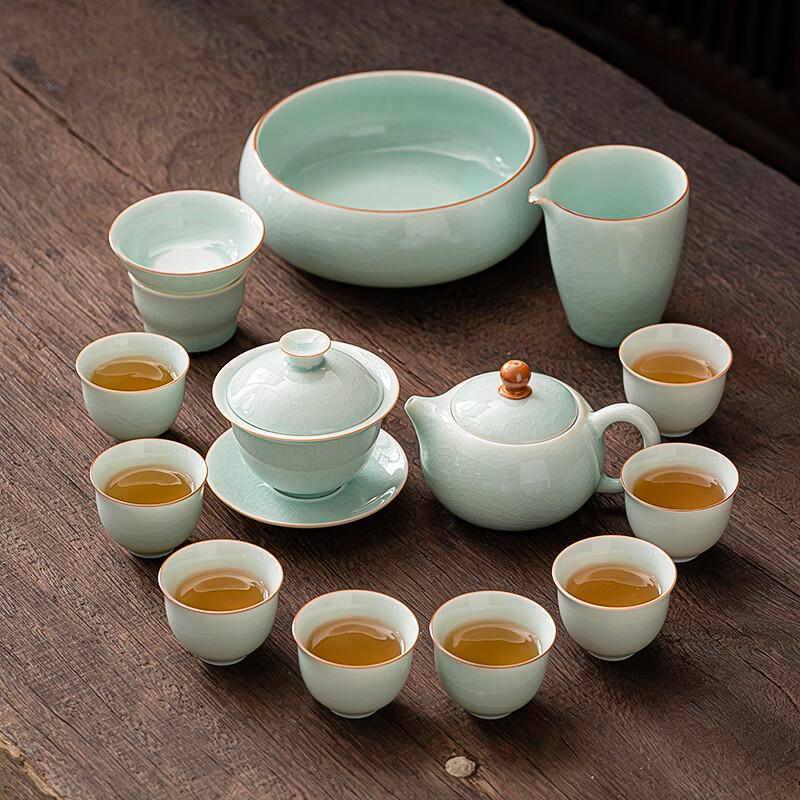 Su s Ru Kiln Ceramic 11-Piece Tea Set with Gaiwan & Teapot