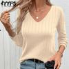 Women's Fashion Casual Fall Winter Solid Color Print Long Sleeve V-Neck Sweaters