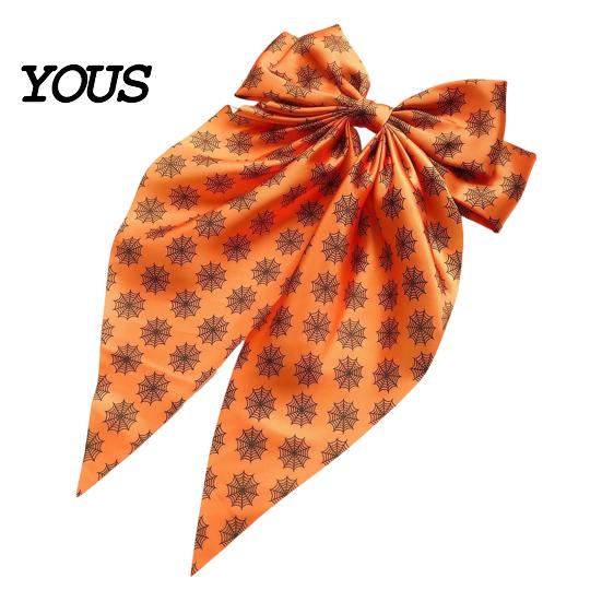 Halloween Hair Clip Silky Satin Bows for Women, Big Ribbon Bow Clips Girls, Decorative Oversized Long Tail Barrettes, Cute Ghost Bat