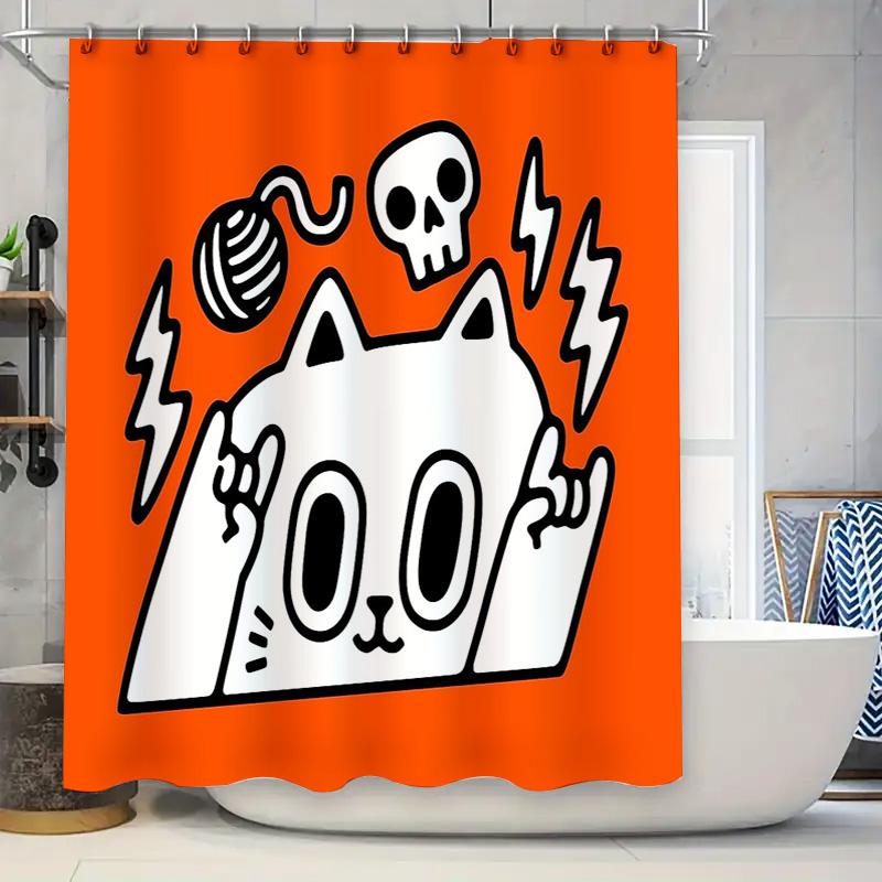 

Cat Halloween Shower Curtain Spooky Cute Kitty Bathroom Decor Set Waterproof Liner Vintage Gothic Home Decoracin W60H190(CM)-1 Pcs