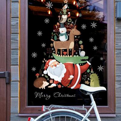 PVC Christmas Window Glass Stickers DIY Removable Santa Claus Decal Santa Claus Self-adhesive Snowflake Wall Stickers New Year