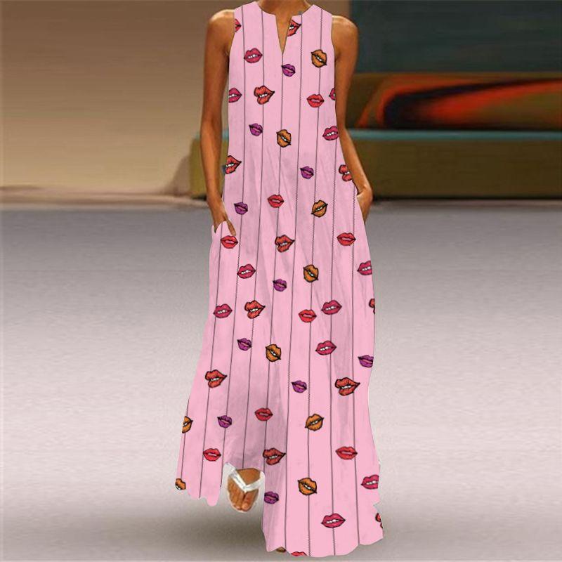 Fashion Style New Summer Women's Clothes Sleeveless Maxi Dress V-neck 3D Print Emerald Flower Dress Trendy Good Quality Beach Dress