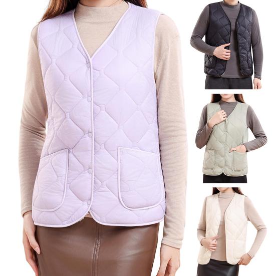 Dámská zimní vesta V-výstřih bez rukávů jednoradové zapínání vesta kabát s kapsami jednobarevný zesílený sametová podšívka vesta kabát