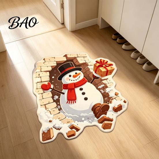 Soft Imitation Cashmere Rug Christmas Entrance Mat, Santa Claus Entryway Rug, Non-Slip Indoor Decoration for Kitchen Bathroom Home Xmas Holiday Decor