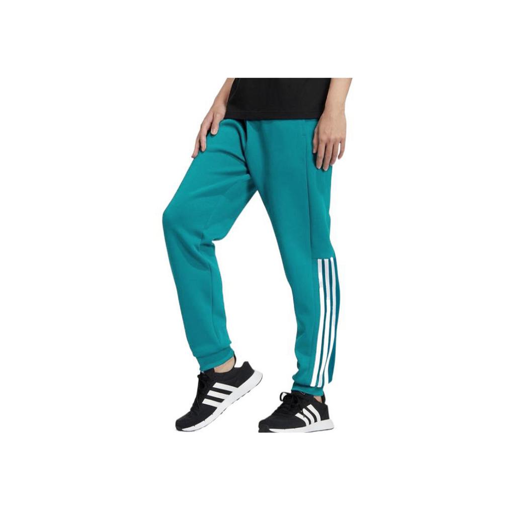 Adidas Neo Knit Solid Color Striped Cuff Joggers Men Bottoms Teal-Green HC9668