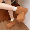 Damen Winterstiefel mit dicker Sohle, klobiger runder Zeh, warmes Plüschfutter, zum Hineinschlüpfen, Botas Mujer, Außenplateau, Retro-Wildleder, Damenschuhe mit Fell