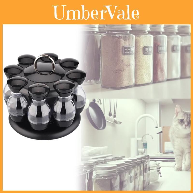 Rotatable Spice Rack With Solid Seasoning Bottles For Kitchen Storage And Dining Use