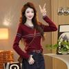 Premium Red Contrasting Stripes Long-sleeved Knitted Sweater Autumn New Slim and Thin Fashion Versatile Top
