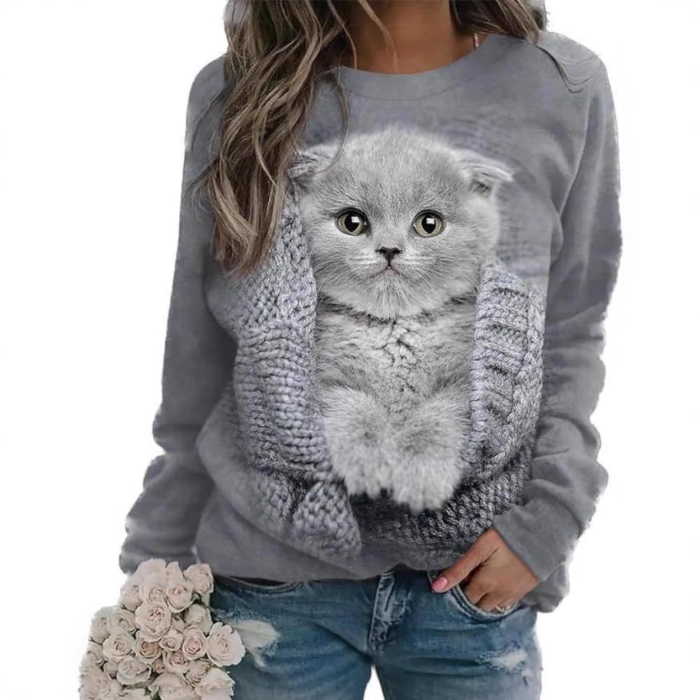 

New 3D animal print fashionable women s round neck long sleeved T-shirt S