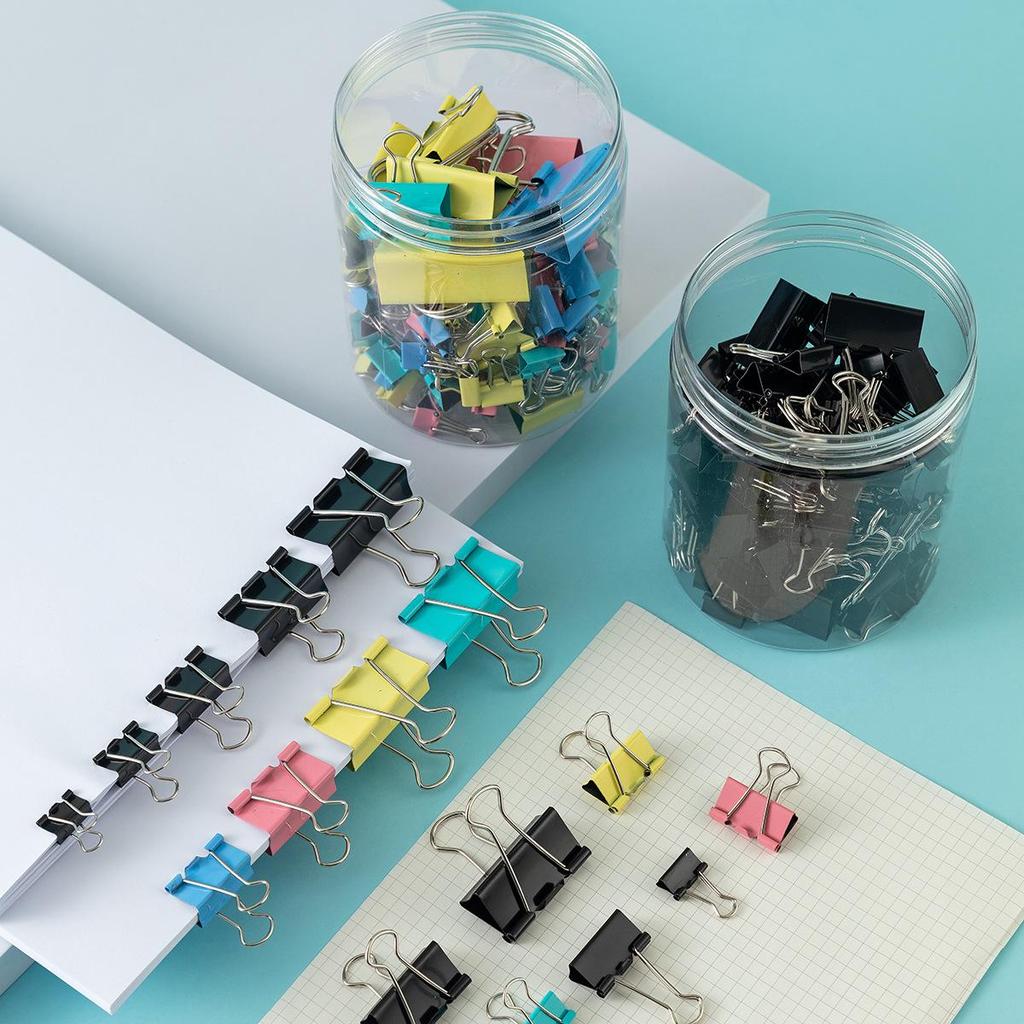 Multicolored Long-Tail & Black Metal Binder Clips Set