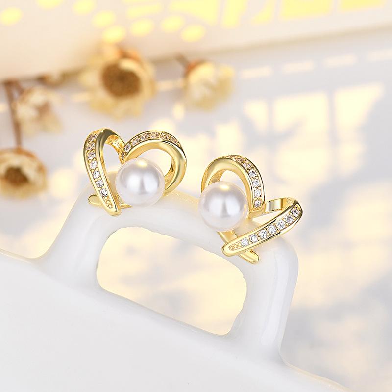 Sweet Love Heart Sparkle Peach Heart Student Earrings Girl Earrings Hundred with Girlfriends