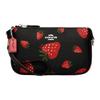Nolita 19 Strawberry Print Canvas and Leather Mahjong Bag Armpit Bag Hand Shoulder Bag Small Size Women's Black